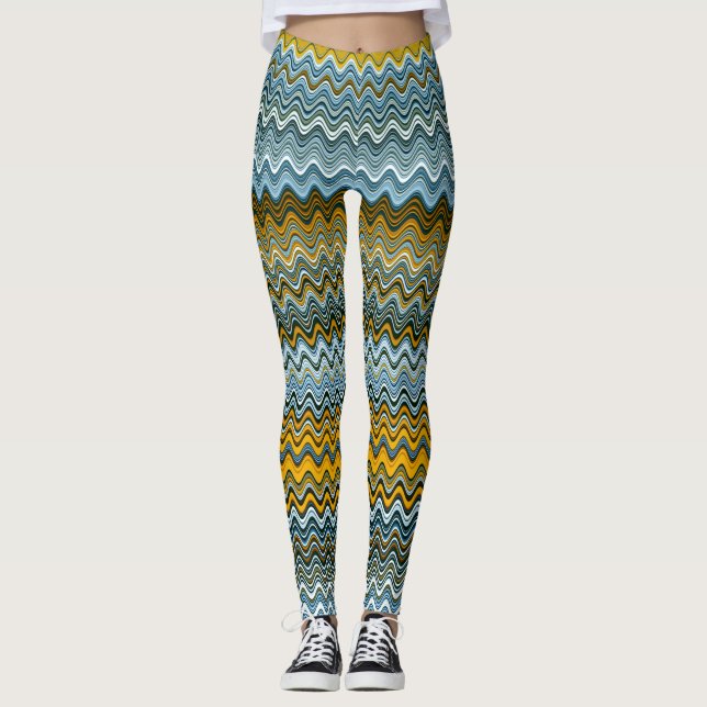 Einzigartiges gelbes und blaues Muster Leggings (Vorderseite)