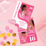 Einzigartiges geometrisches Rosa Vier Foto Sweet 1 Einladung<br><div class="desc">Diese junge und moderne 16 . Geburtstag-Geburtstagsfeier ist perfekt für den zeitgenössischen Teenager geeignet. Die geometrisch abstrakten Formen sind in warmen rosa, mittelrosa und weißen Formen gehalten, die durch einen feinen Schriftart ergänzt werden. Es umfasst auch vier Foto des Ehrengast. Es ist lustig, spielerisch, einzigartig und cool; das perfekte Design,...</div>