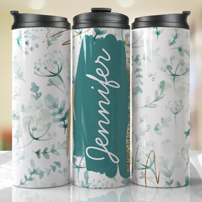 Einzigartiges Geschenk für Smaragdgrün-grüne Flora Thermosbecher (Floral Tumbler )