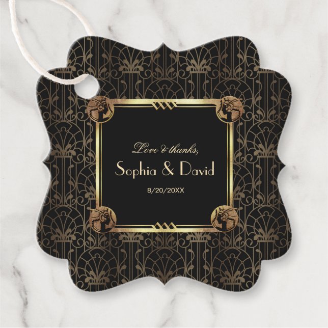 Einzigartiges Gold Black Great Gatsby Art Deco Hoc Geschenkanhänger (Vorderseite)