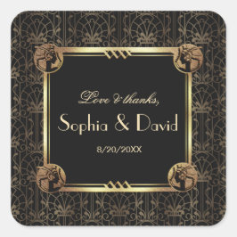 Einzigartiges Gold Black Great Gatsby Art Deco Hoc Quadratischer Aufkleber