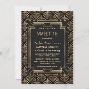 Einzigartiges Gold Black Great Gatsby Art Deco SWE Einladung