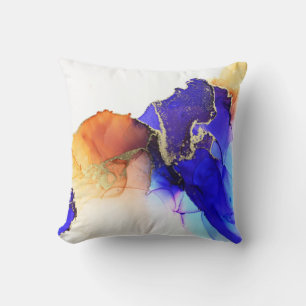 Einzigartiges Gold Blue Orange Abstrakt Kissen