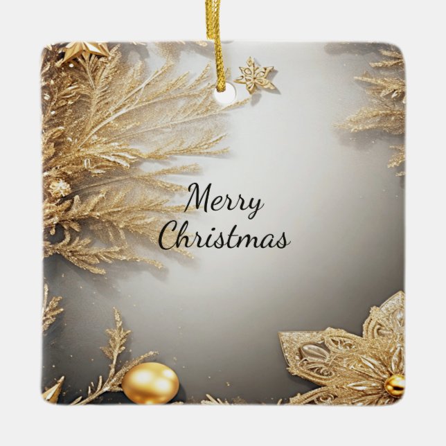 Einzigartiges Gold Dekoratives Weihnachtsfest Keramikornament (Vorderseite)