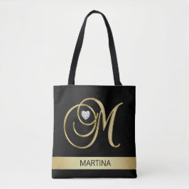 Einzigartiges Goldschwarz-mit Monogramm Tasche