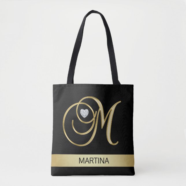 Einzigartiges Goldschwarz-mit Monogramm Tasche (Vorderseite)