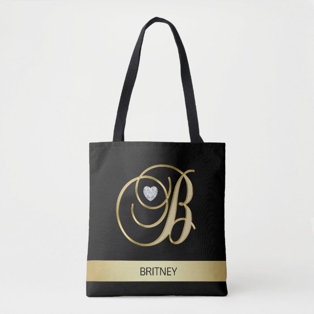 Einzigartiges Goldschwarz-mit Monogramm Tasche (Vorderseite)