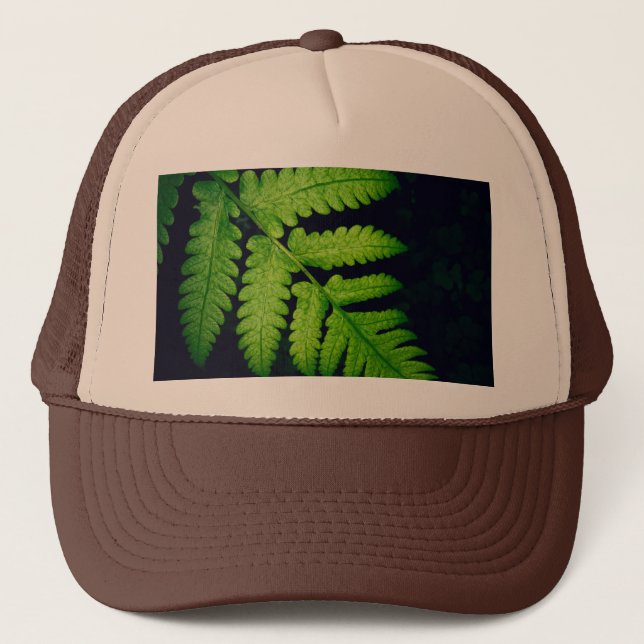 Einzigartiges Green Leaf-Printed Scheme-Cap Tan un Truckerkappe (Vorderseite)