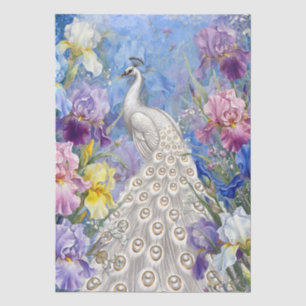 Einzigartiges großes florales weißes Pfau-Decoupag Seidenpapier