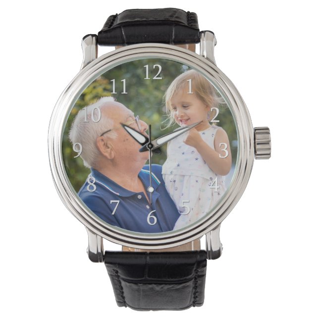 Einzigartiges Großvater Großes Foto Keepake Armbanduhr (Vorderseite)