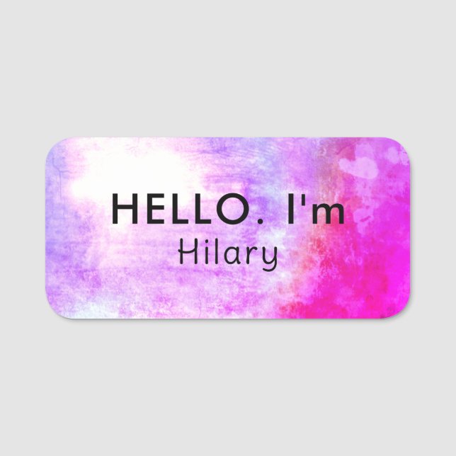 Einzigartiges Hallo Schwarz Hot Pink Lila magnetis Namensschild (Vorderseite)