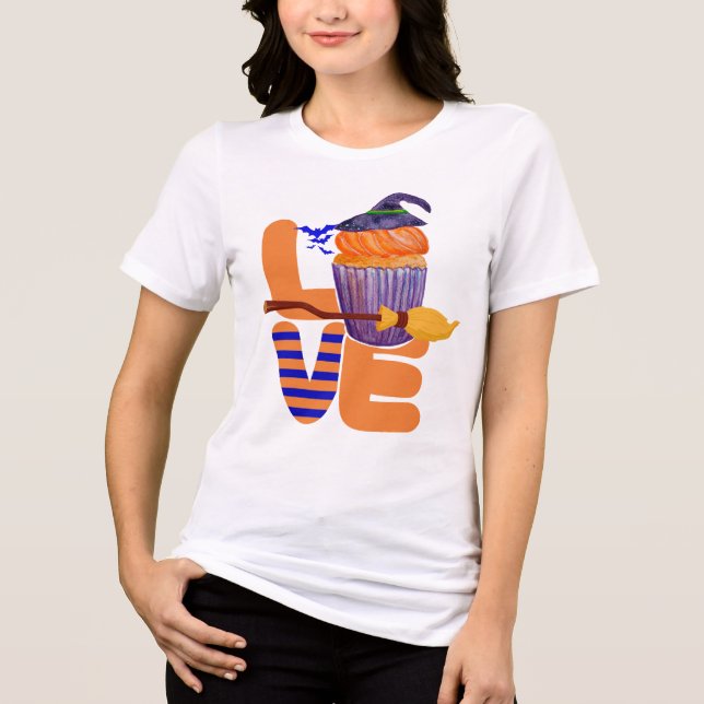 Einzigartiges Halloween-Cupcake-Stack-Liebe Split  Tri-Blend Shirt (Vorderseite)