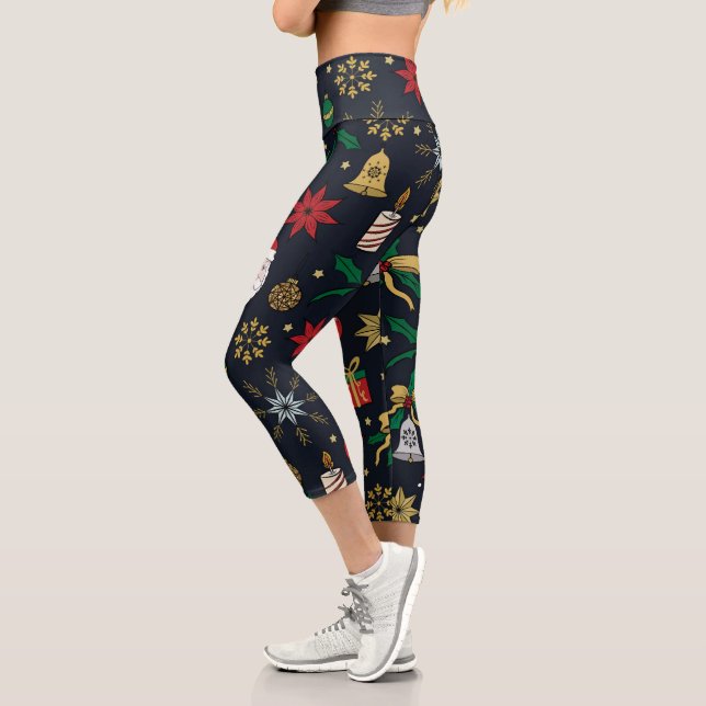 Einzigartiges Handdawn Weihnachten Doddles Blue De Capri Leggings (Links)
