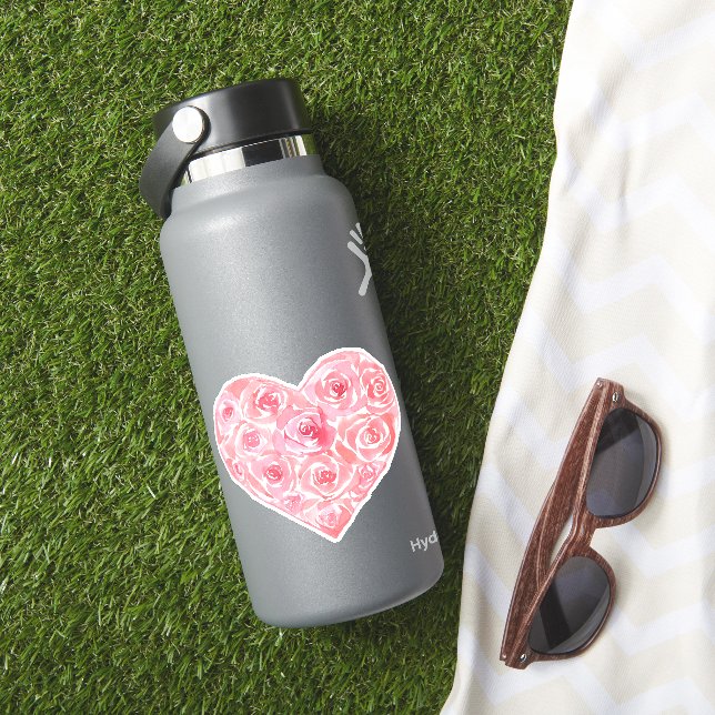 Einzigartiges handgemaltes Wasserfarbenrosa Rosenh Aufkleber (HydroFlask Insitu)