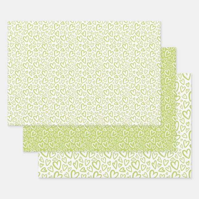 Einzigartiges, handgezeichnet Herzmuster Frisch Gr Geschenkpapier Set (Set)