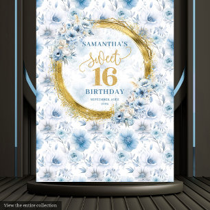 Einzigartiges Hellblau Sweet Sixteen Gold Glitter  Wandteppich