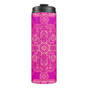 Einzigartiges, helles, rosa Lila Verziertes Muster Thermosbecher