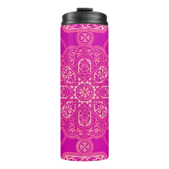 Einzigartiges, helles, rosa Lila Verziertes Muster Thermosbecher (Vorderseite)