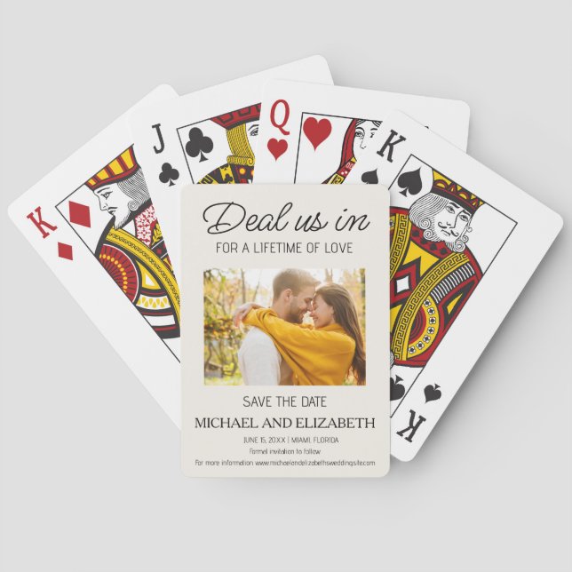 Einzigartiges Hochzeitdatum Rett Foto Spielkarten (Rückseite)