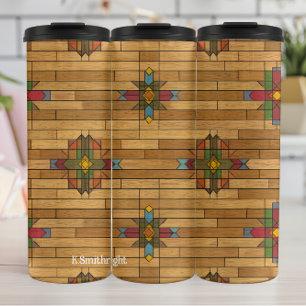 Einzigartiges Holzkorn - Monogramm Holzkörner Geom Thermosbecher