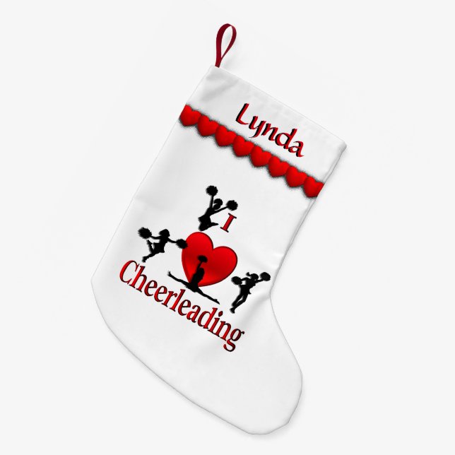 Einzigartiges i-Herz Cheerleading personalisiert Kleiner Weihnachtsstrumpf (Vorderansicht (hängend))