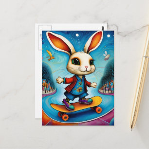 Einzigartiges Kaninchen-Skateboarding Postkarte
