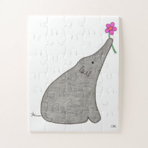Einzigartiges Kunstpuzzle - Elefant mit Blume #1