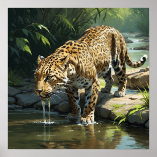 Einzigartiges Leopardenwasser in Flussgemälden Poster