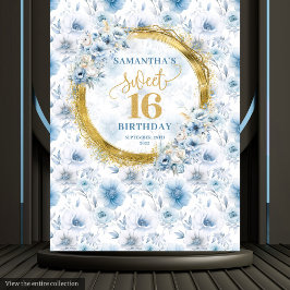 Einzigartiges Light Blue 16 . Geburtstag Gold Glit Wandteppich