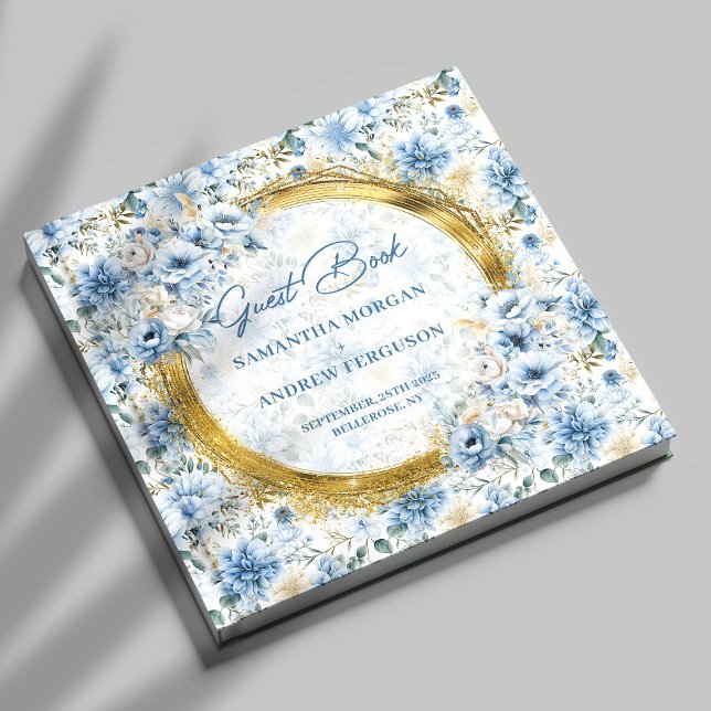 Einzigartiges Light Blue Gold Glitzer Wedding Gues Gästebuch (Unique Light Blue Gold Glitter Wedding Guest Book)