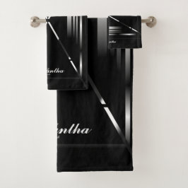 Einzigartiges Minimalistisch Schwarz und Silber Mi Badhandtuch Set