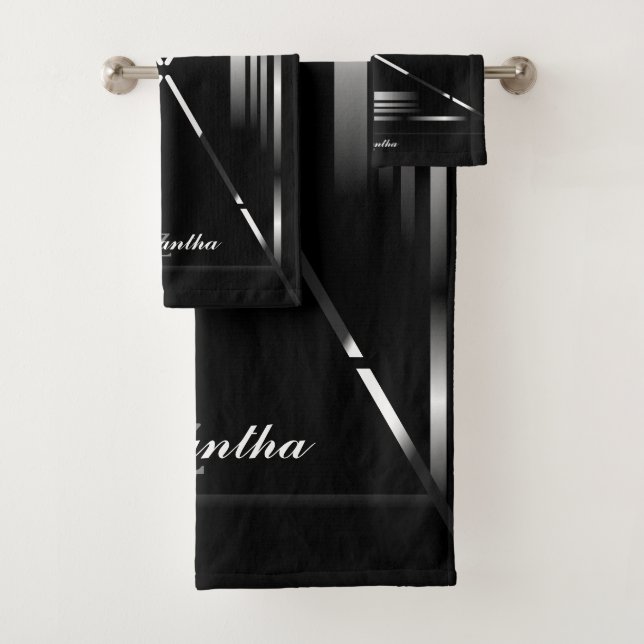 Einzigartiges Minimalistisch Schwarz und Silber Mi Badhandtuch Set (Insitu)