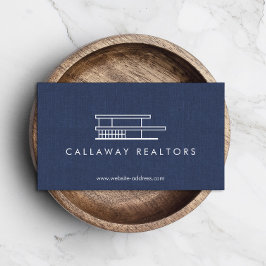 Einzigartiges Modern Zuhause-Logo auf Navy Linen R Visitenkarte
