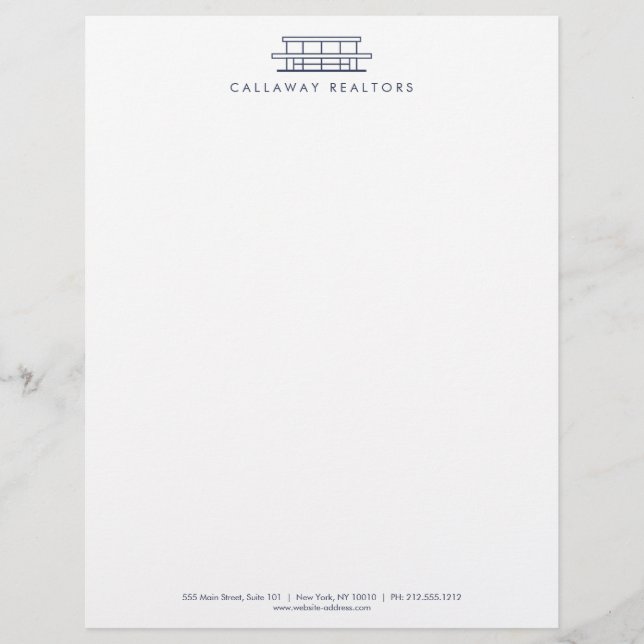Einzigartiges Modern Zuhause Logo II Navy/White Re Briefbogen (Vorderseite)