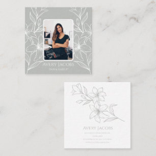 Einzigartiges, modernes Foto Green Boho Floral Quadratische Visitenkarte