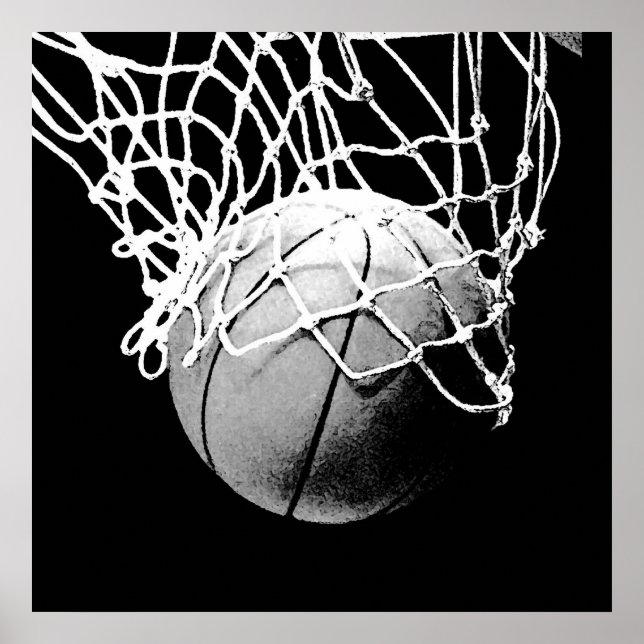 Einzigartiges, modernes Schwarz-weißes Basketball  Poster (Vorne)