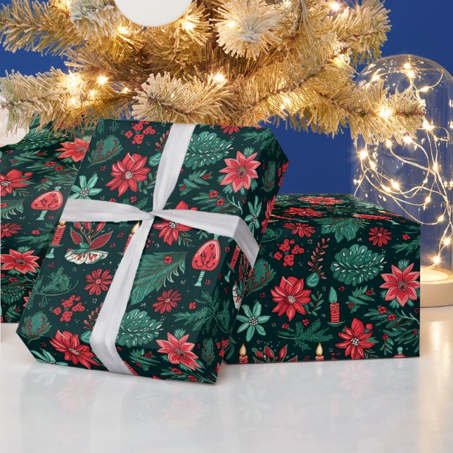 Einzigartiges, modernes Weihnachts-Blumenmuster Geschenkpapier (Feiertage)
