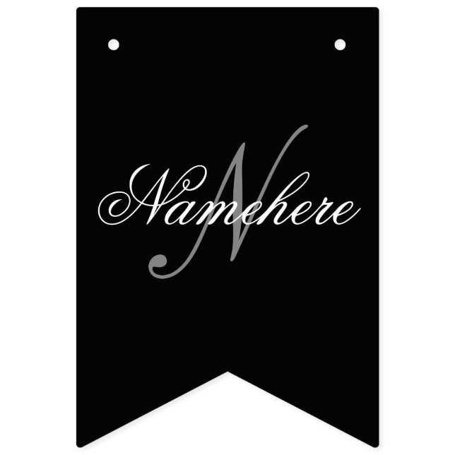Einzigartiges Monogramm für Personalisierte Schwar Wimpelkette (Erste Fahne)