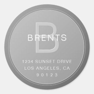 Einzigartiges Monogramm Grau Gradient Rücksendeadr Runder Aufkleber