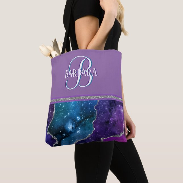Einzigartiges Monogramm I Lila Aquamarin Agate Sil Tasche (Von Nahem)
