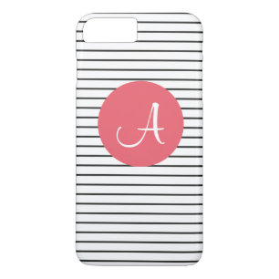 Einzigartiges Monogramm Schwarz-weiß rosa Streifen Case-Mate iPhone Hülle