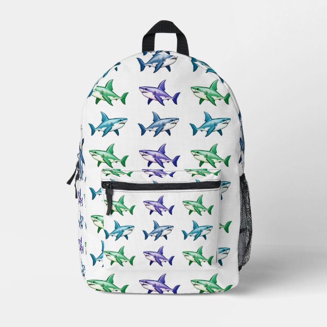 Einzigartiges Muster für farbenfrohe Haie Bedruckter Rucksack (Vorderseite)