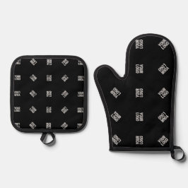 Einzigartiges Muster für moderne Logos | Schwarz Ofenhandschuh & Topflappen-Set