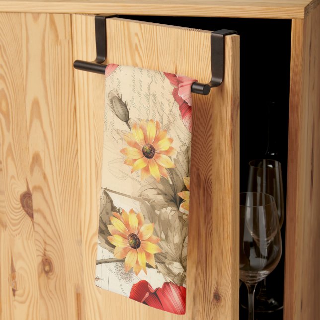Einzigartiges Muster für Vintage Sonnenblumen und  Geschirrtuch (Drittel gefaltet)