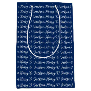 Einzigartiges Navy Blau Klassische Handschrift Sch Mittlere Geschenktüte