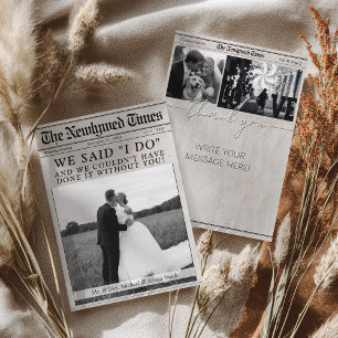 Einzigartiges Newspaper Newlywed Wedding Multi Fot Dankeskarte