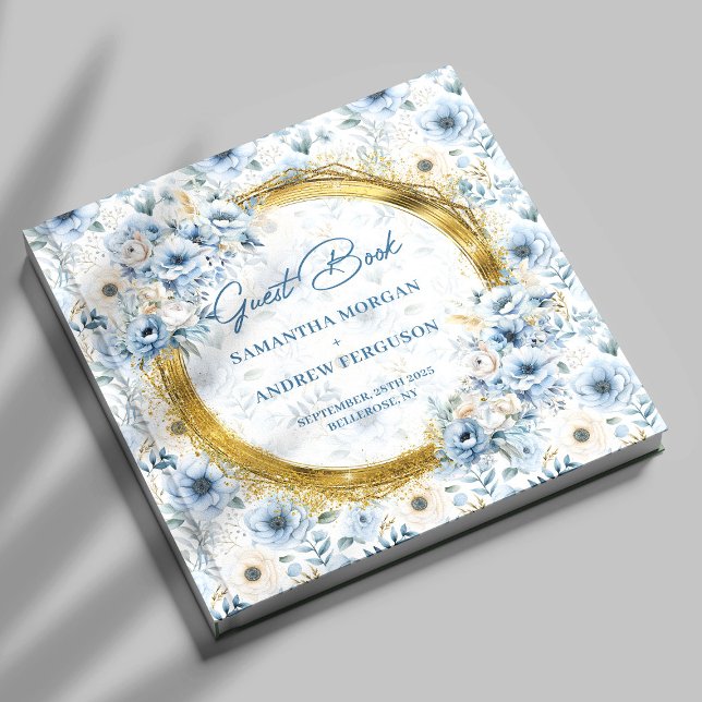 Einzigartiges Pastel Blue Gold Glitzer Wedding Gäs Gästebuch (Unique Pastel Blue Gold Glitter Wedding Guest Book)