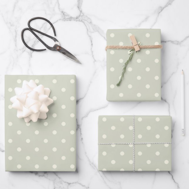 Einzigartiges Pastel-Grau-Beige und weißes Polka-D Geschenkpapier Set (Vorderseite)