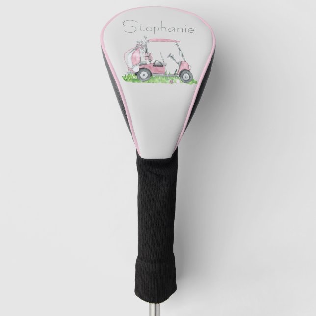 Einzigartiges Personalisiertes Rosa Golf Cart Femi Golf Headcover (Vorderseite)