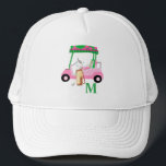 Einzigartiges Pink Golf Cart Clubs Monogram Truckerkappe<br><div class="desc">Ein charmanter, einzigartiger Golfwagen - pink und grün - geschmackvoll fertig - bereit, um den Platz zu laufen - hat - das ist ein großartiges Geschenk für alle Golfliebhaber - Spaß / attraktiv / einzigartig. Personalisieren Sie es mit Ihren Initialen/Monogramm. Wenn Sie Fragen zum Design oder eine spezielle Anfrage haben,...</div>